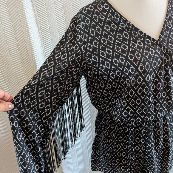 H&M X Coachella Black & White Fringe Romper Size 8 Festival Boho Western - Picture 2 of 13